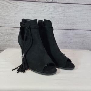 YOKI Katty Ankle Booties with Tie Around Tassle Black Size 9